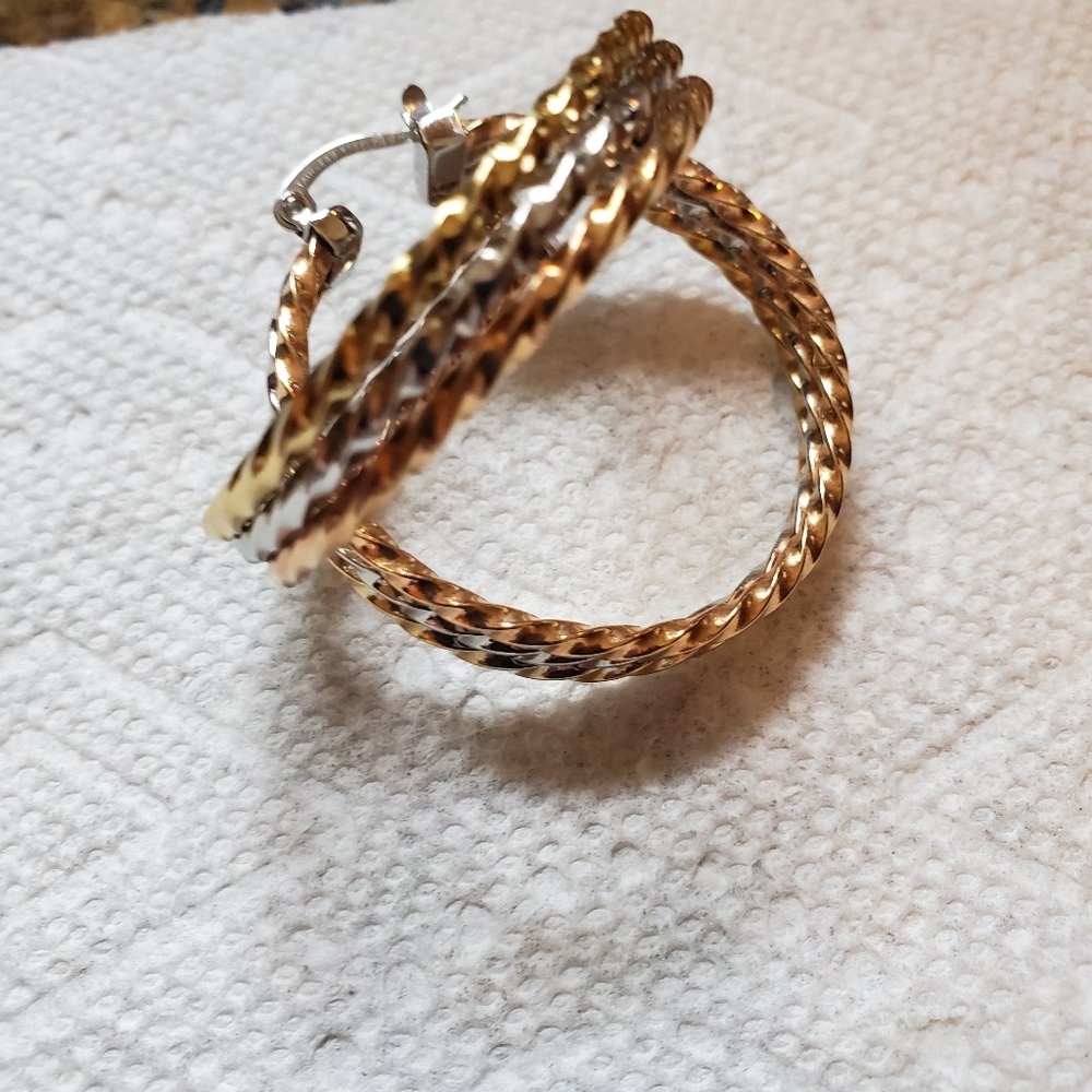 14k gold over sterling silveTricolor hoop earings